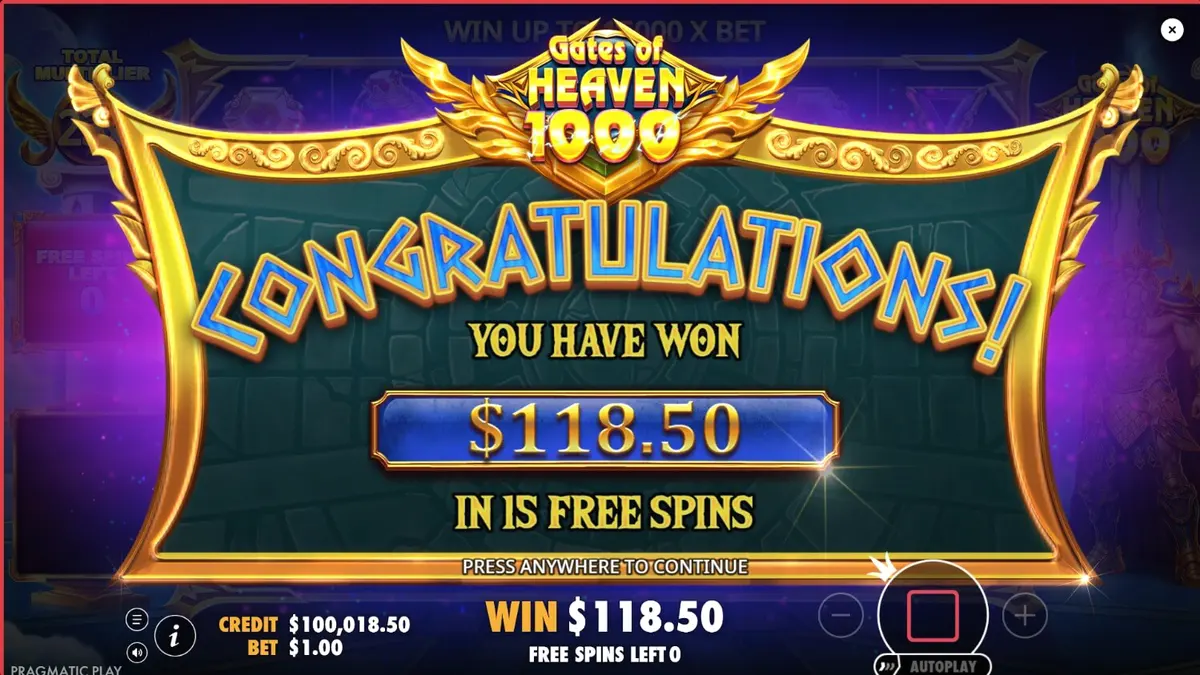 Pemandangan gerbang surgawi dalam slot Gates of Heaven 1000 dengan Zeus yang megah